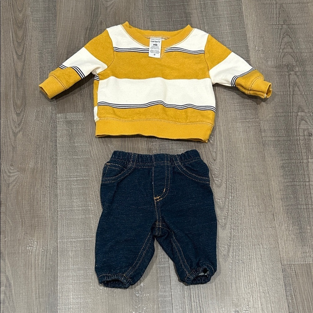 Carters Striped Yellow and White Baby Sweater with Blue Pants